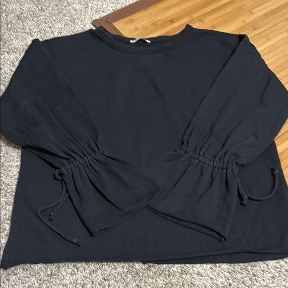 Zara Black Boxy Sweatshirt With Tie Wrists - Picture 1 of 5